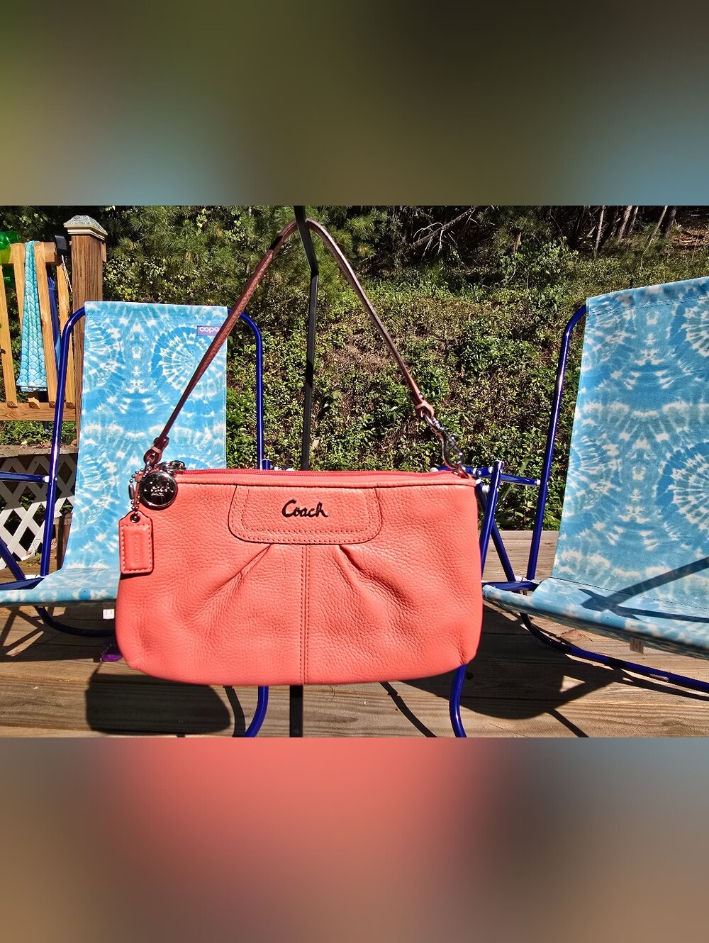 Coach Coral-Pink Pebbled Leather Shoulder Bag Wristlet